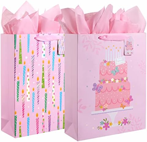סאנקולור 2 מארז 16 & 34; גדול במיוחד שקיות מתנה עם רקמות נייר עבור בנות מסיבת יום הולדת שקיות
