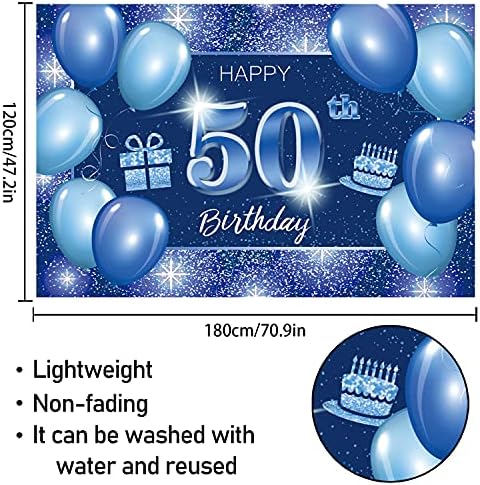5665 שמח 50 יום הולדת רקע באנר דקור כחול-דוט נצנצים ניצוץ 50 שנים מסיבת יום הולדת נושא קישוטי עבור גברים נשים ספקי