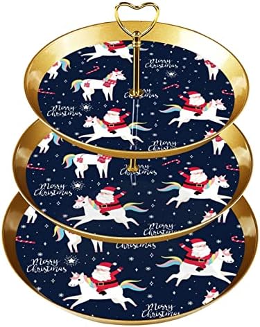 Dragonbtu 3 דוכן קאפקייקס שכבה עם מוט זהב מוט פלסטיק קינוח קינוח מגד מגד חג מולד שמח סנטה קלאוס סוכריות אוביקורן.