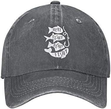 כובע דיג QVXHKP כאן כובע דגי דגי דגי גברים כובע בייסבול כובע גרפי