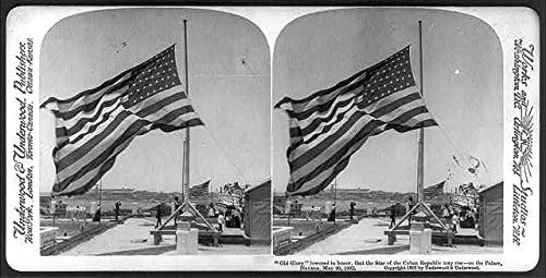 צילום היסטוריים: רבייה, תהילה ישנה, ​​הרפובליקה הקובנית, ארמון, הוואנה, מאי 1902, דגל אמריקאי