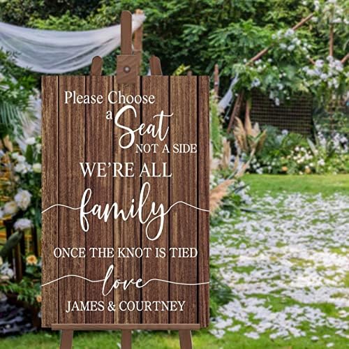 בחר מושב, לא שלט חתונה צדדי - מותאם אישית - שתי משפחות הופכות לאחד - שלט עץ אנכי - בוהו - עיצוב חתונה כפרי 20x30 אינץ '