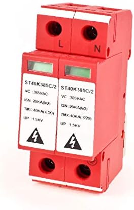 X-DREE AC 385V 2P DIN RAIL SOURGE SOLGER הגנה על תאורת תאורה אדום (AC 385 ν 2P DIN Rail Protección Contra Sobretensiones pararrayos Rojo