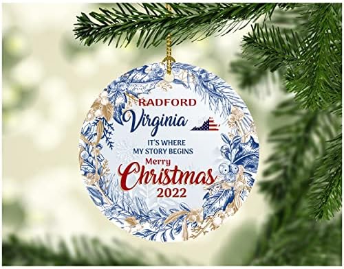 עץ קישוט לחג המולד שמח 2022 קישוטי רדפורד וירג'יניה זה המקום בו הסיפור שלי מתחיל Radford Va City עיר מולדת מתנה חג המולד קישוט חגים כפריים