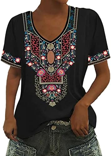 צמרות איכרים רקומות של נשים בוהו נ 'צוואר שרוולים קצרים חולצת חולצות מקסיקנית טוניקות מזדמנות לבושות חולצות בסיסיות 2023