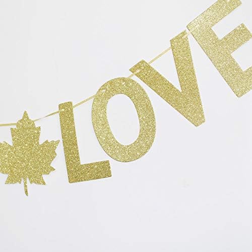 התאהב נצנץ זהב עם עלי מייפל שלט באנר גרלנד ליום האהבה/רווקות/יום חג ההודיה/אירוס