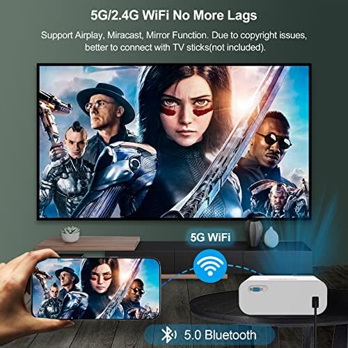 Weochi Native 1080p WiFi מקרן, 9500L Bluetooth 5G מקרן וידאו, 400 ANSI Keystone Home/Home Outness Wireless Portable תואם לטלפון, PC, PS4