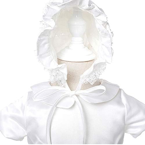 לולודה תינוקות טבילה לבנה שמלת שמלת שמלת שרוול קצר ברכה שמלה ארוכה עם פרע כובע קשור
