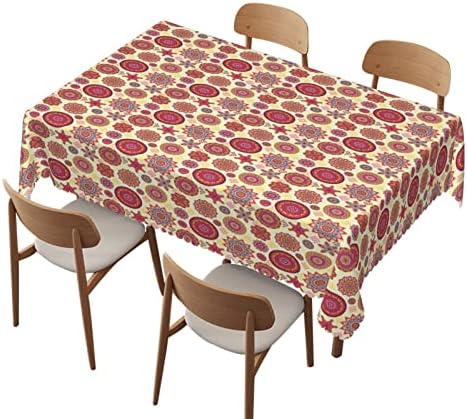 מפת שולחן בדוגמת מרוקאי בגודל 60 על 84 אינץ', בגדי שולחן מלבניים לשולחנות בגובה 4 רגל - עמיד למים כתם עמיד בפני קמטים מפות הדפסה לשימוש