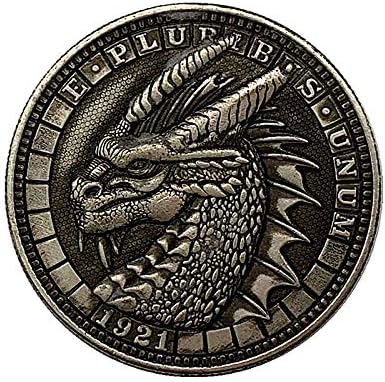 1921 מטבע משוטט אדום דרקון מעופף מטבע דרקון חיה מטבע מצופה מטבע זיכרון מטבע עותק עם מקרה מגן מטבע איסוף אישי