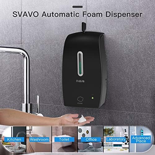 SVAVO מקצף סבון מתקן קיר הרכבה 21oz/600 מל, מתקן סבון קצף אוטומטי קיר ללא מגע, משאבת סבון קצף חיישן אוטומטי למקומות מסחריים ביתיים, אמבטיה,