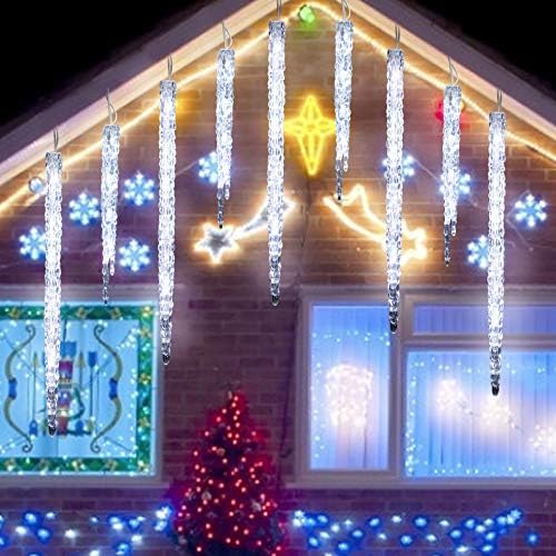 אורות קרח לחג המולד עם קליפים- 15 מתוך 50 LED 10 טיפות מנצנץ אורות מיתר קרח קריסטל, 36 סטים אטומים לחיבור אורות חג מולד אורות חג מולד